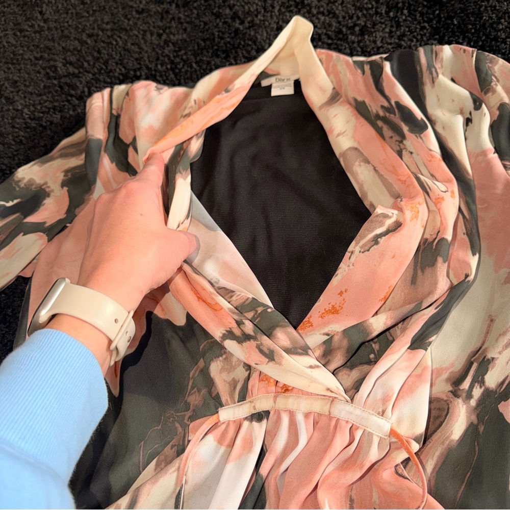 Bar III Marble Print Wrap Dress Blush Pink Black V-Neck Tie Waist Mini - Size XS - Picture 5 of 9